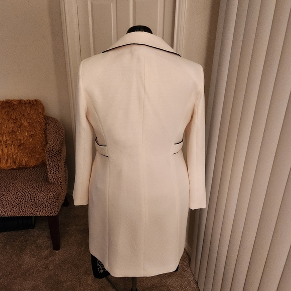 White Evan Picone Dress Coat with black piping. Size 14